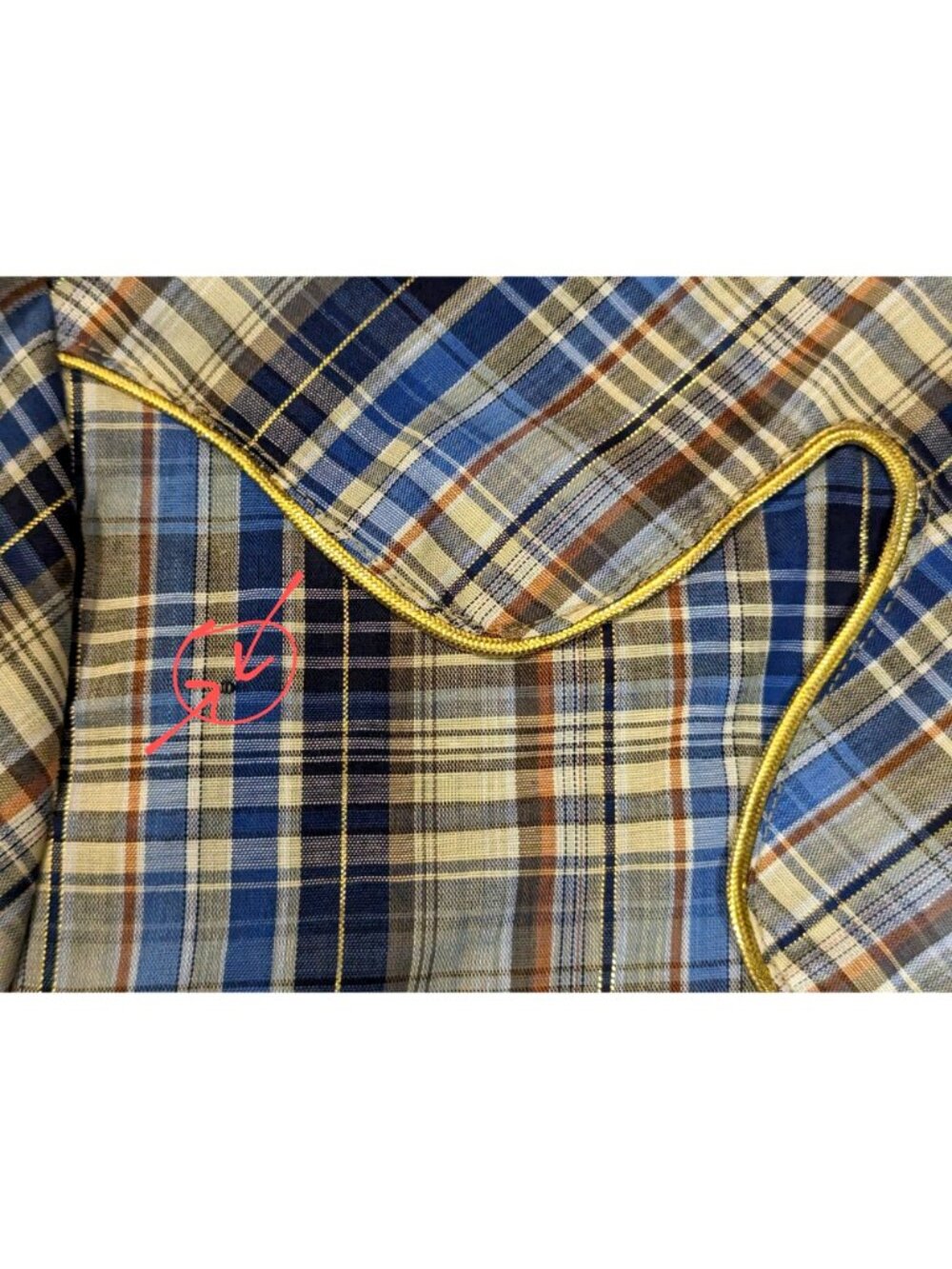 Clover Custom long sleeve blue brown plaid gold trim cowgirl Vintage Shirt M - Picture 11 of 11